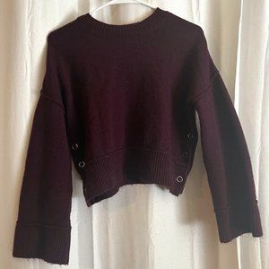 Topshop Burgundy Mo Seam Detail Cropped Popper Sweater